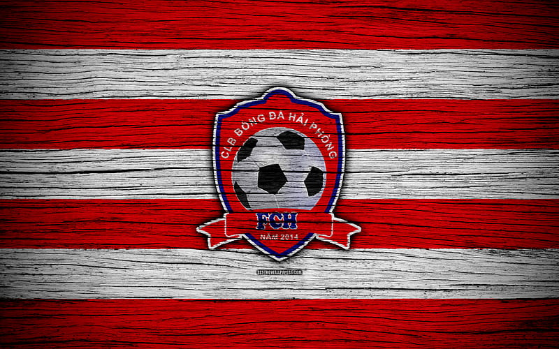 Hai Phong FC logo, V League 1, soccer, Vietnam, football club, Asia, Hai Phong, wooden texture, FC Hai Phong, HD wallpaper