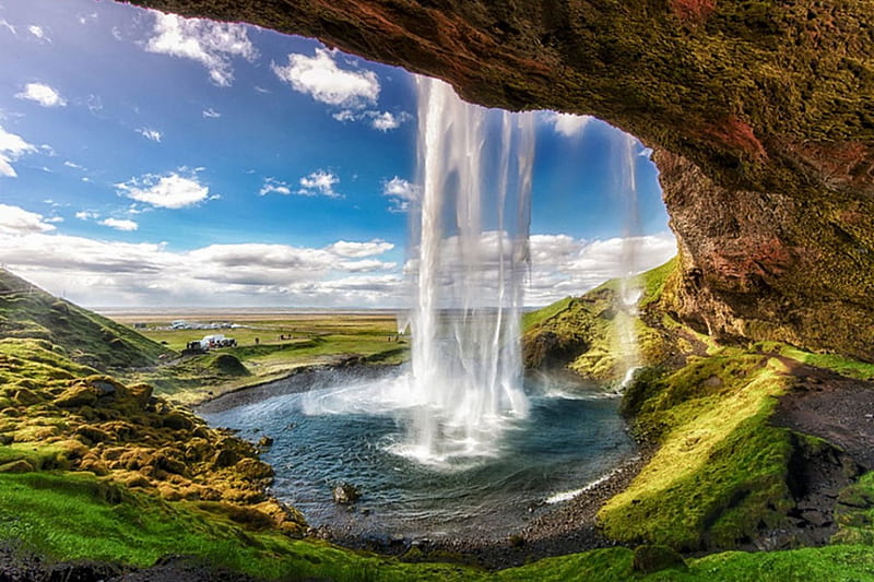 Beautiful Iceland, Pond, Waterfall, Nordic, Cave, HD wallpaper