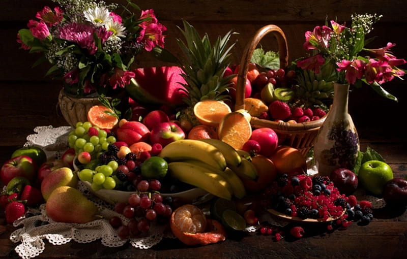 Autumn fruits, cosuri, flori, fructe, legume, HD wallpaper