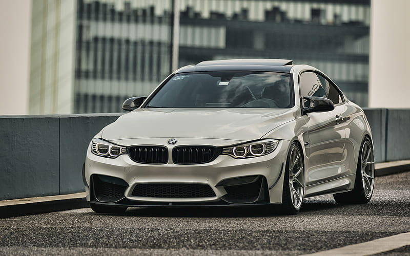 BMW M4 tuning, F82, 2019 cars, parking, white m4, supercars, 2019 BMW M4, german cars, white f82, BMW, HD wallpaper
