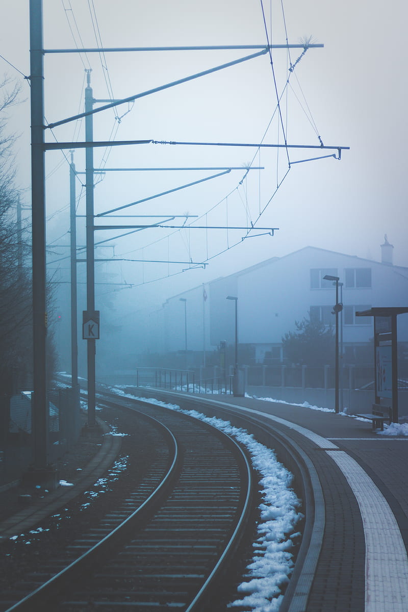 railway, fog, turn, station, HD phone wallpaper