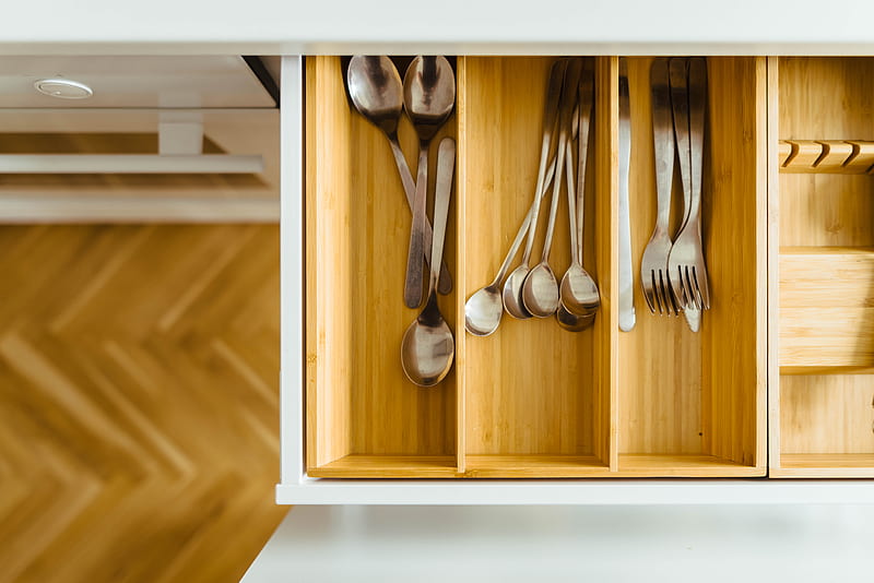 silver utensils in drawer, HD wallpaper