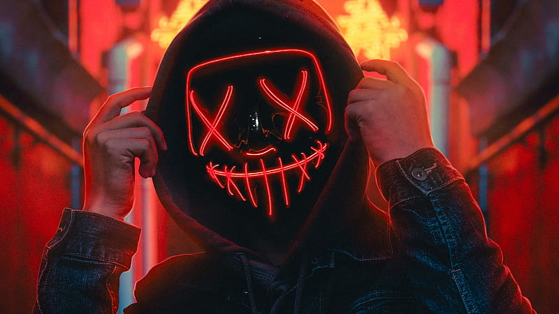 Hoodie Guy Red Neon Light , hoodie, anonymus, graphy, HD wallpaper