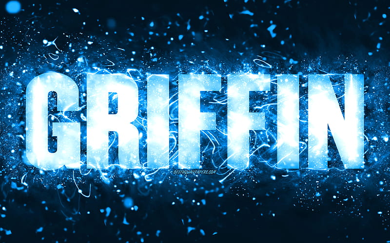Happy Birtay Griffin, blue neon lights, Griffin name, creative, Griffin Happy Birtay, Griffin Birtay, popular american male names, with Griffin name, Griffin, HD wallpaper