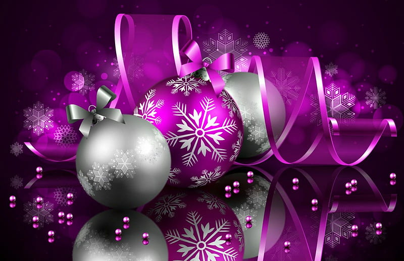 Magic Christmas, pretty, holidays, christmas balls, purple balls ...