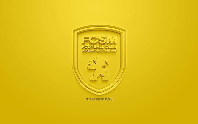 FC Sochaux-Montbeliard, creative 3D logo, yellow background, 3d emblem, French football club, Ligue 2, Montbeliard, France, 3d art, football, stylish 3d logo, HD wallpaper