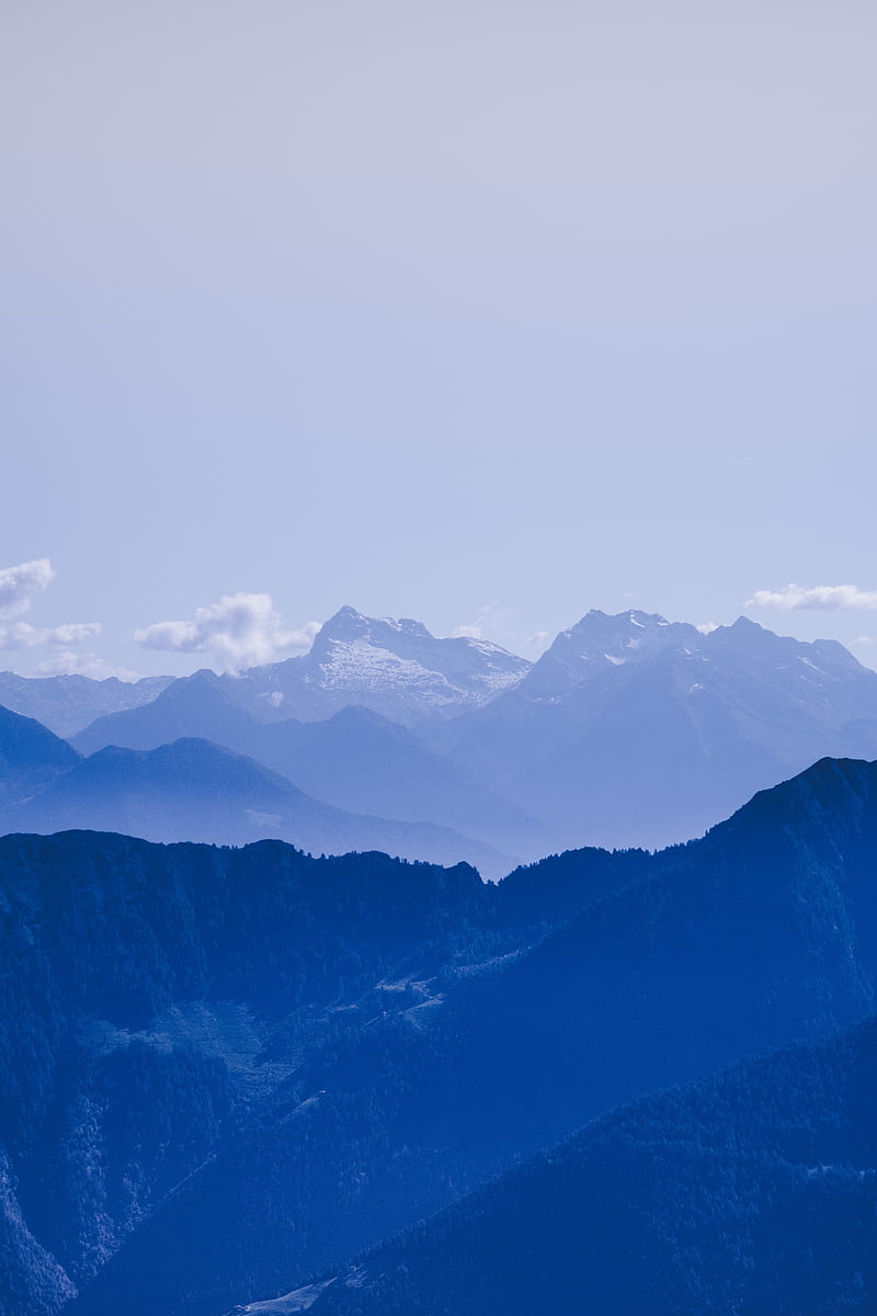 mountains, fog, peak, sky, blue, HD phone wallpaper