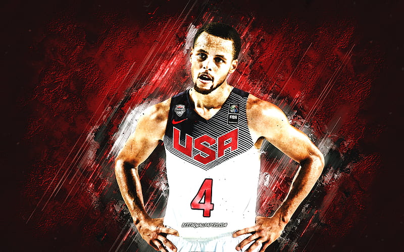 Stephen Curry, USA national basketball team, USA, American basketball player, portrait, United States Basketball team, red stone background, HD wallpaper