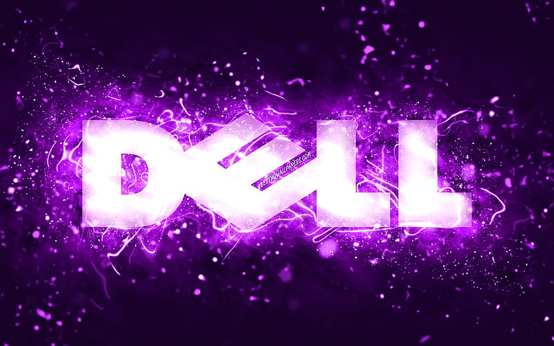 Dell violet logo violet neon lights, creative, violet abstract background, Dell logo, brands, Dell, HD wallpaper