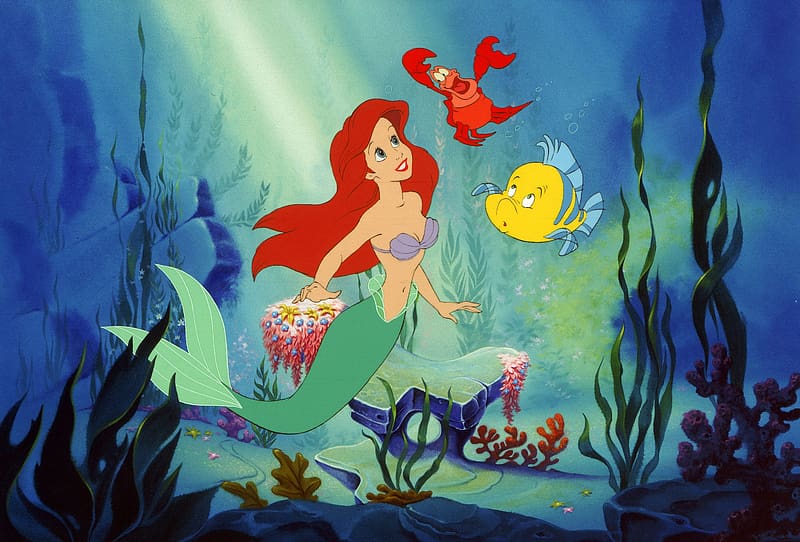 Fish, Crab, Mermaid, Movie, Long Hair, Red Hair, The Little Mermaid, Ariel (The Little Mermaid), The Little Mermaid (1989), Flounder (The Little Mermaid), Sebastian (The Little Mermaid), HD wallpaper