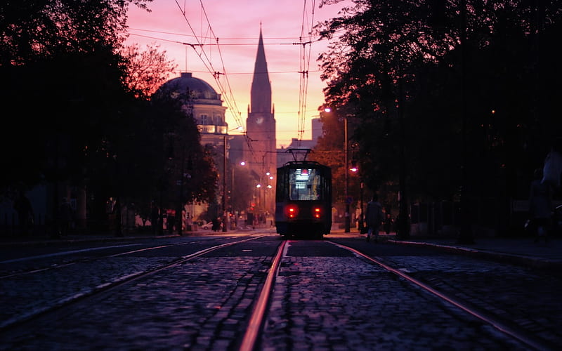 poland poznan, tram, church, railway, City, HD wallpaper