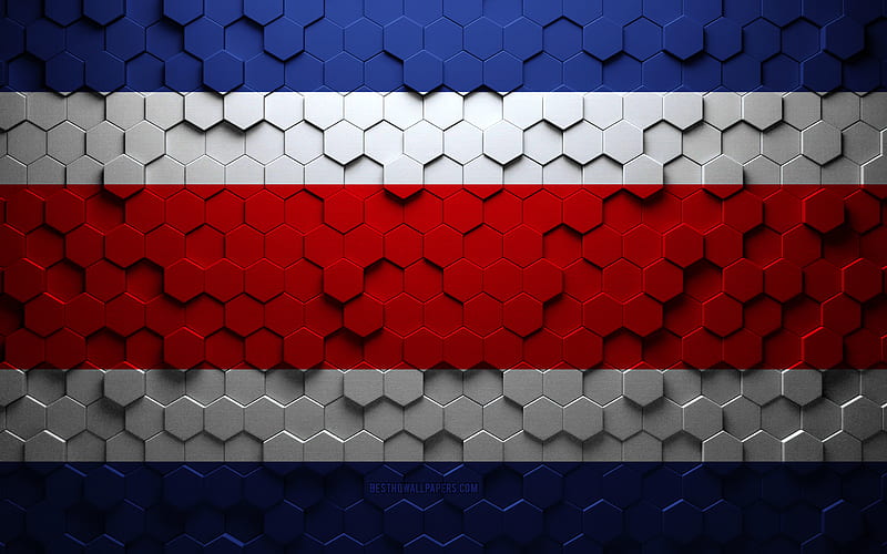 Flag of Costa Rica, honeycomb art, Costa Rica hexagons flag, Costa Rica, 3d hexagons art, Costa Rica flag, HD wallpaper