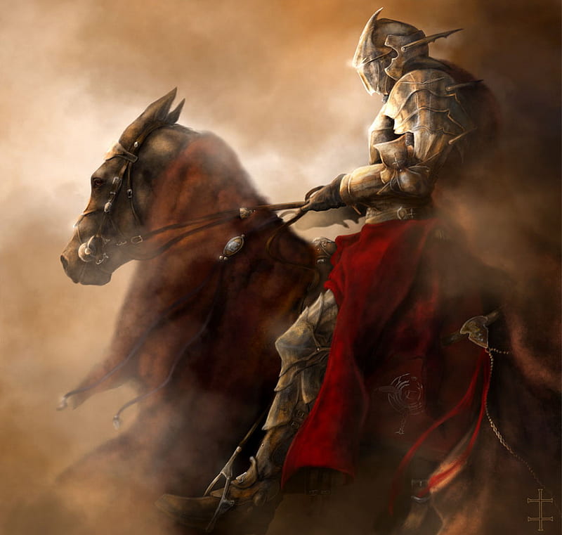 Knight, fantasy, warrior, horse, abstract, HD wallpaper