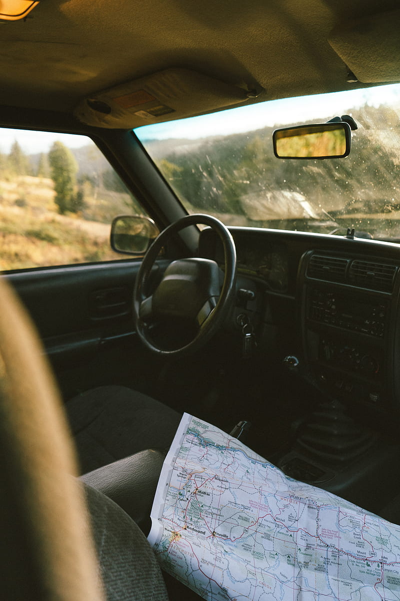 car, salon, steering wheel, map, travel, HD phone wallpaper