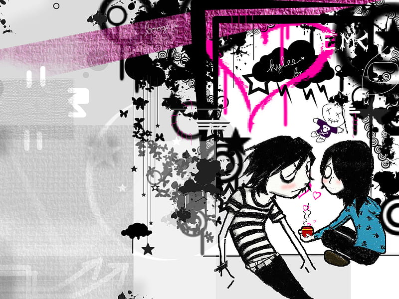 Emo Couple, stars, drips, thread, heart, doll, pink, HD wallpaper | Peakpx