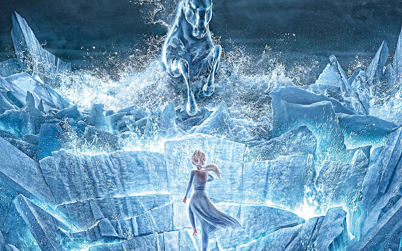 Elsa, Frozen 2, 2019, promo poster, creative art, main character, ice horse, HD wallpaper