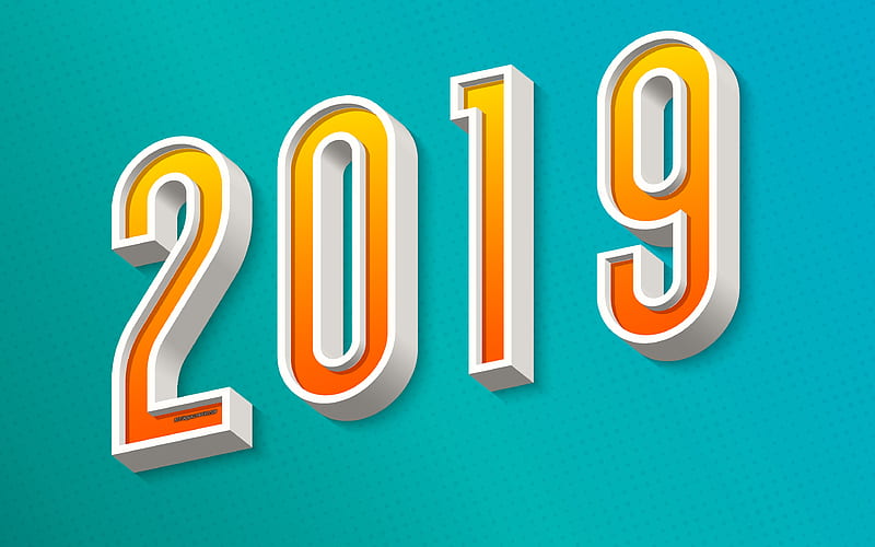 2019 year, 3d letters, creative art, 3d inscription, Happy New Year, 2019 concepts, blue background, retro style, 2019 new year, HD wallpaper