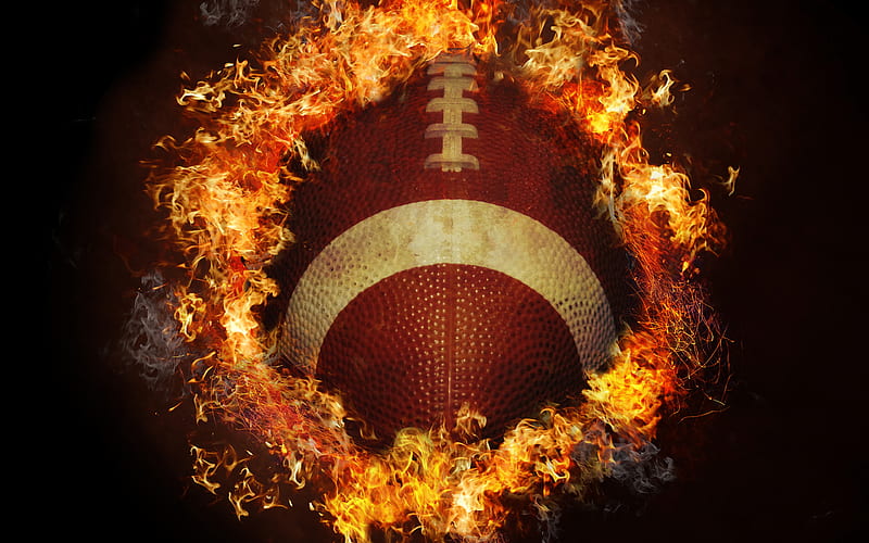 american football NFL, ball, fire, art, HD wallpaper