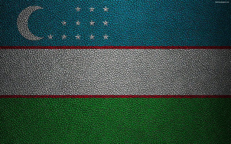 Flag of Uzbekistan leather texture, Uzbek flag, Asia, world flags, Uzbekistan, HD wallpaper