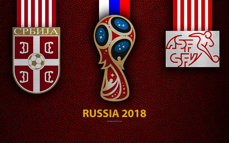 Serbia vs Switzerland Group E, football, 22 June 2018, logos, 2018 FIFA World Cup, Russia 2018, burgundy leather texture, Russia 2018 logo, cup, Switzerland, Serbia, national teams, football match, HD wallpaper