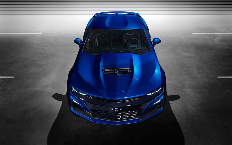 Chevrolet Camaro SS, studio, 2018 cars, muscle cars, blue Camaro SS, supercars, Chevrolet, HD wallpaper