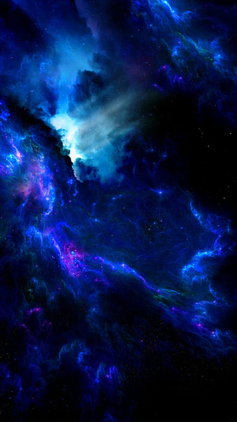 Deep Blue Galaxy, dark, space, purple, galaxy, blue, clouds, stars