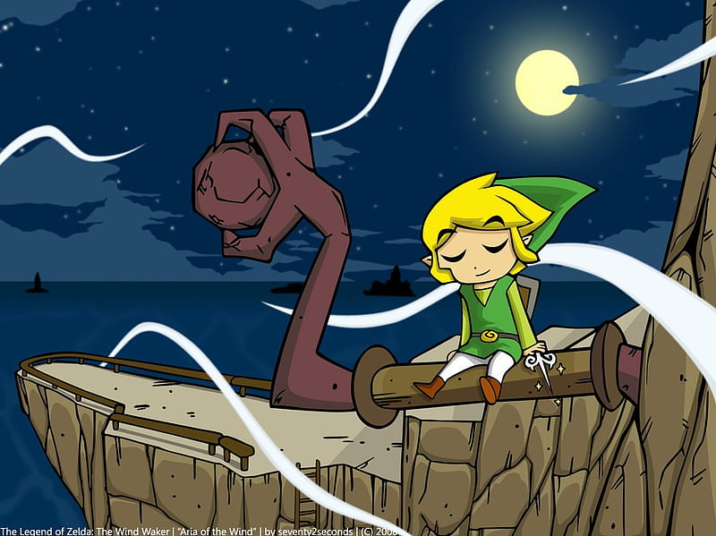 Link, Zelda, artwork, video game art, The Legend of Zelda, grass, sky,  stars, night