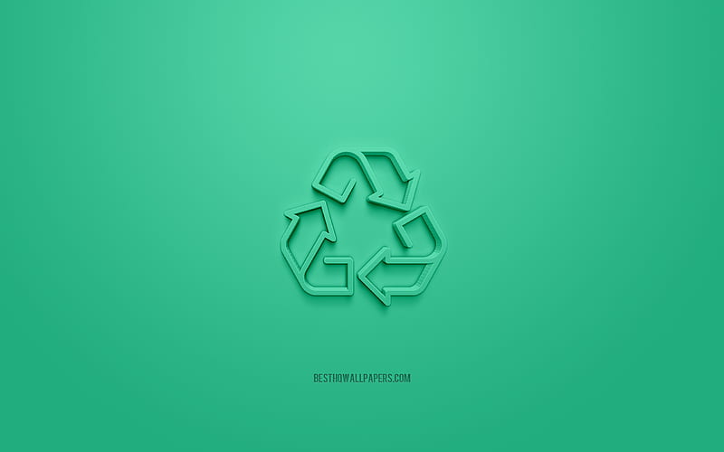 Recycling 3d icon, green background, 3d symbols, Recycling, creative 3d art, 3d icons, Recycling sign, Ecology 3d icons, HD wallpaper