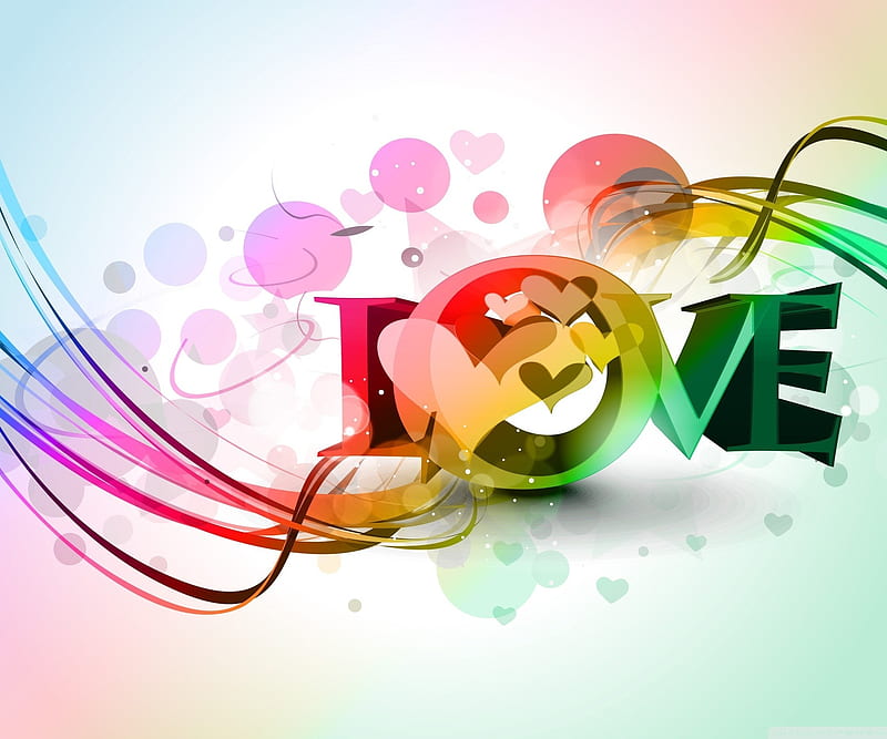colourful love, letters, multicoloured, rainbow, romance, HD wallpaper