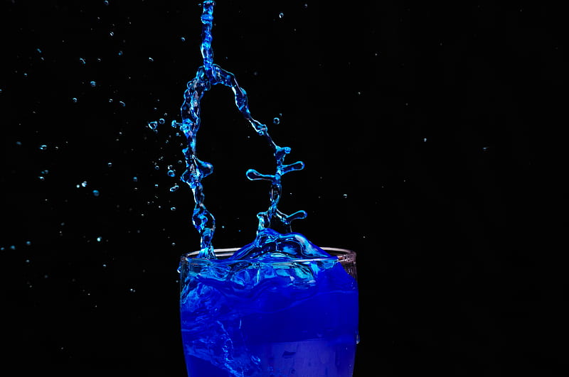 spray, splash, liquid, glass, blue, HD wallpaper