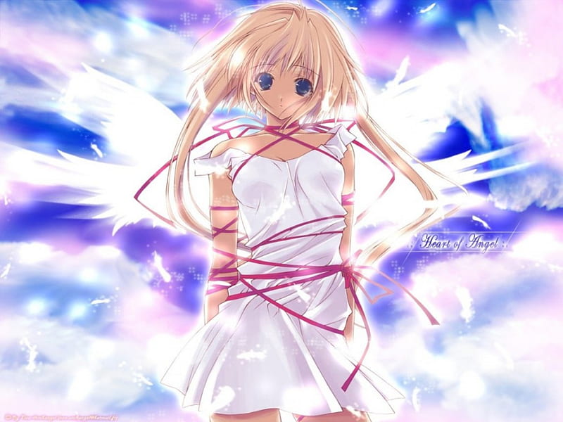 Anime Angel, female, wings, original, dress, blonde, bonito, guardian ...