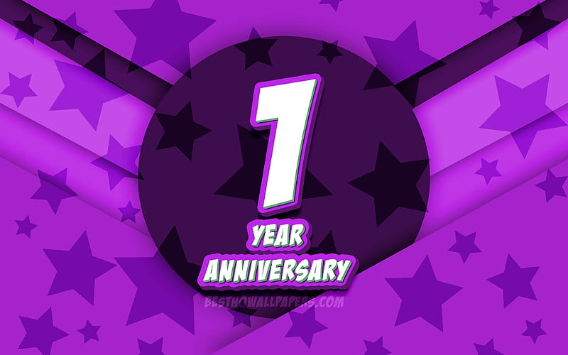 1st anniversary, comic 3D letters, blue stars background, 1st anniversary  sign, HD wallpaper | Peakpx