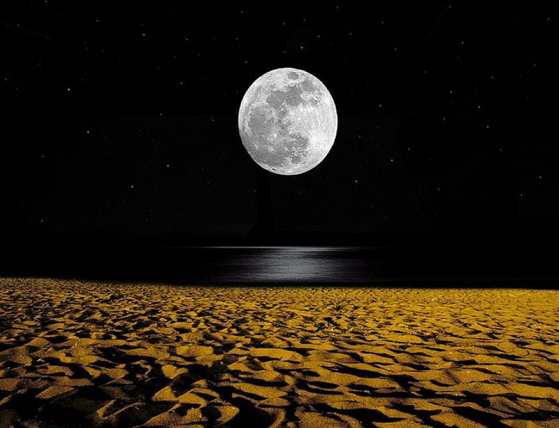Moon, gwiazdy, piasek, ksiezyc, noc, HD wallpaper