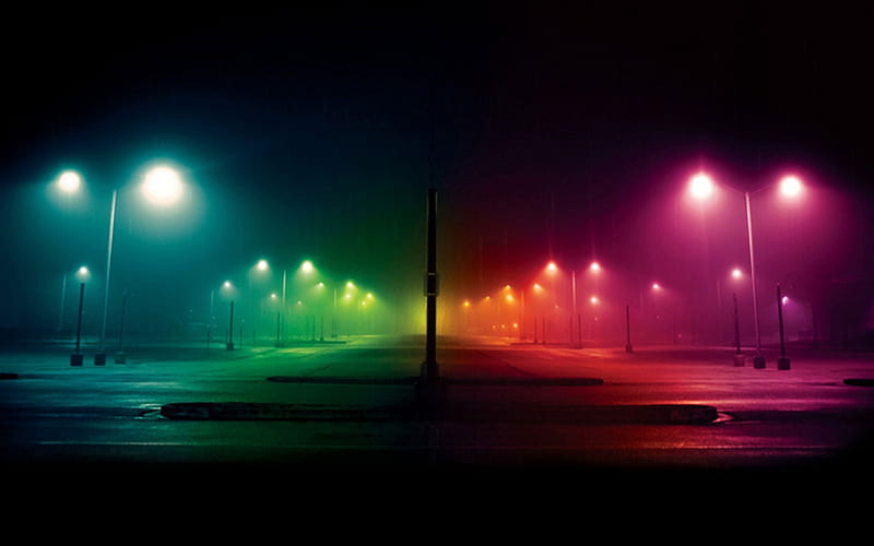 Rainbow Lights, colorful, city, urban, colors, rainbow, street, lights, night, HD wallpaper