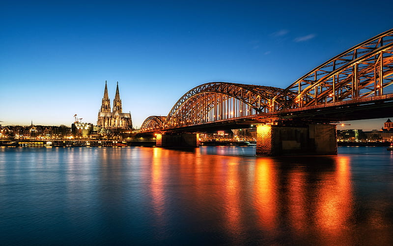 Cologne City Bridge Night View 2022 Germany, HD wallpaper
