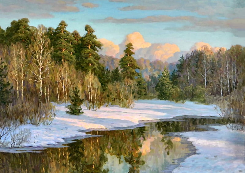 Snowy River F1, art, bonito, illustration, artwork, winter, snow ...