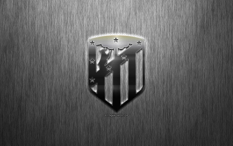 Atletico Madrid, Spanish football club, steel logo, emblem, gray metal background, Madrid, Spain, La Liga, football, HD wallpaper