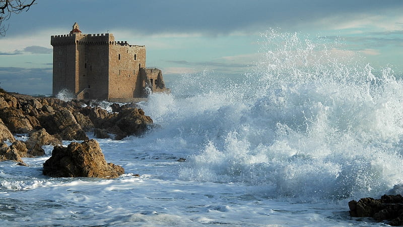 Breaking Waves, breaking, water, ruins, bonito, waves, HD wallpaper