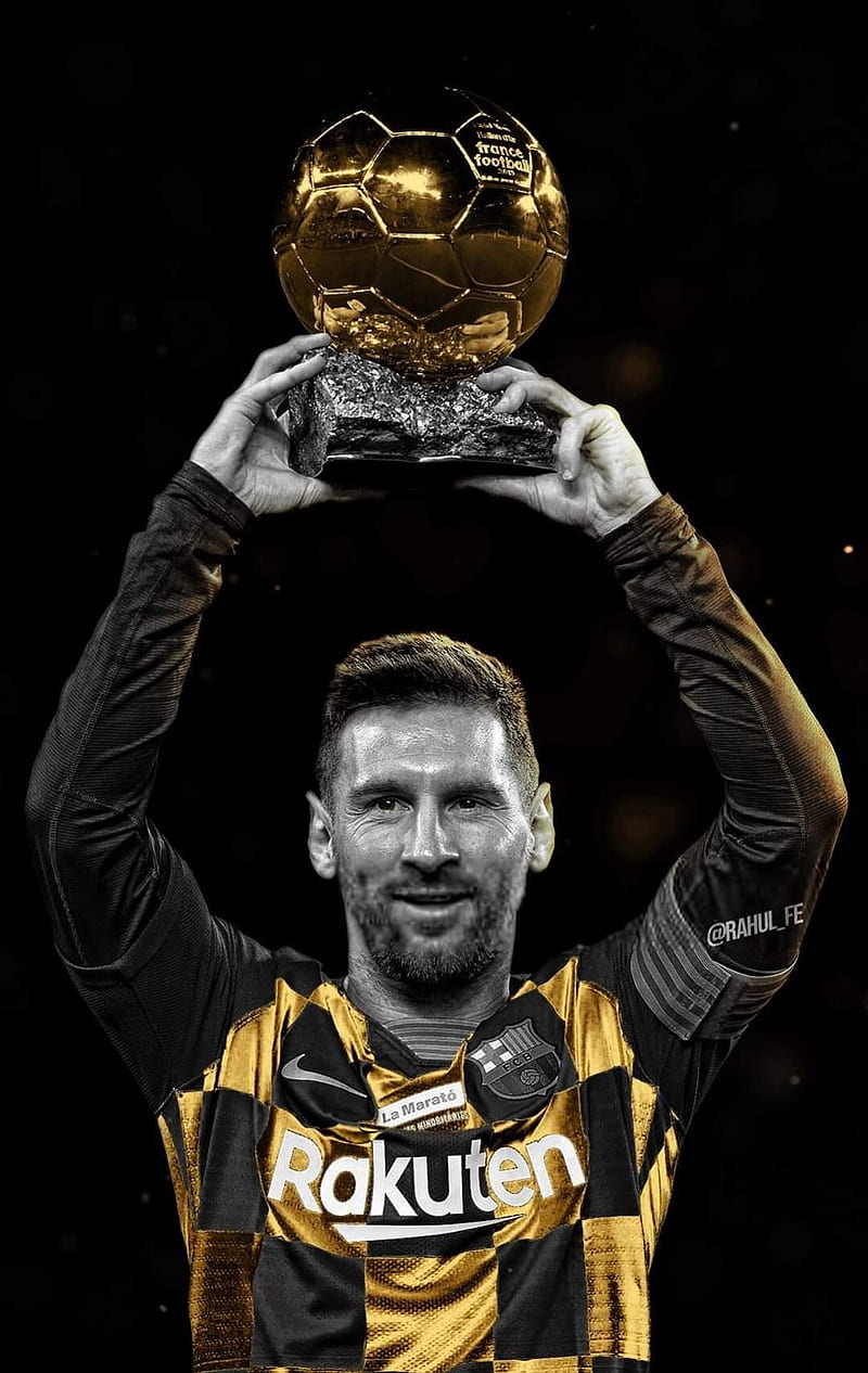 Messi balon de oro, argentina, baloon, barcelona, gold, messi, oro, HD phone wallpaper