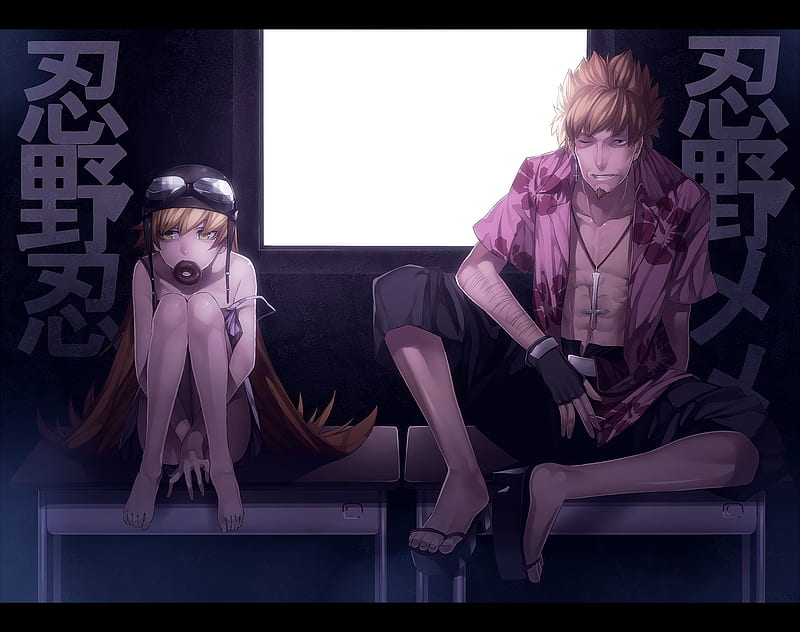 Meme Oshino & Shinobu Oshino, meme oshino, guy, girl, anime, bakemonogatari, shinobu oshino, HD wallpaper