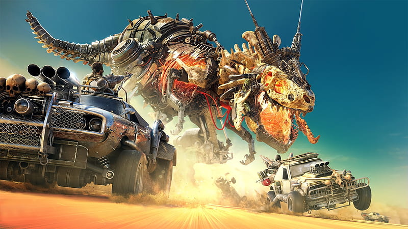 desert, tyrannosaurus rex, dinosaur, heavy vehicles, artwork, Fantasy, HD wallpaper