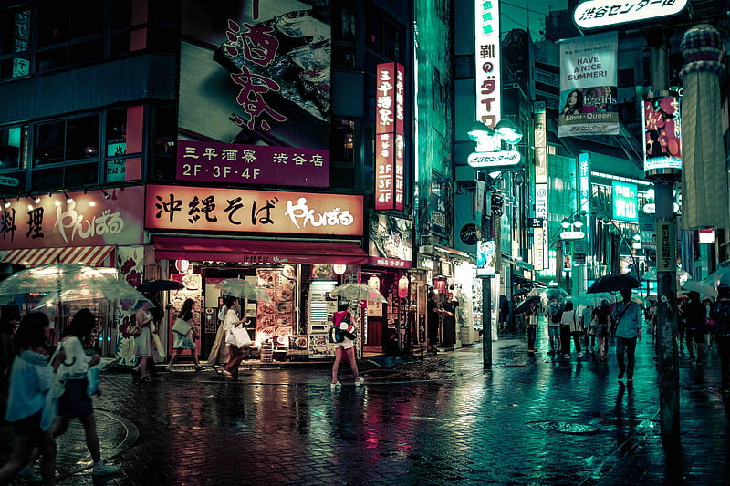 people walking near buildings at night, HD wallpaper