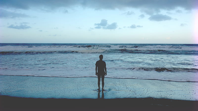 Man Standing At Ocean Shore, ocean, sea, graphy, HD wallpaper