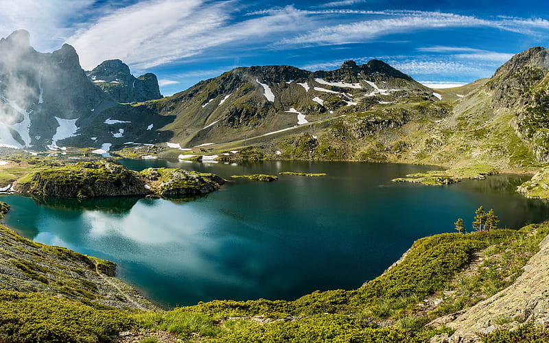 Lac Robert, mountain lake, summer, mountain landscape, Belledonne, mountain range, Alps, France, HD wallpaper