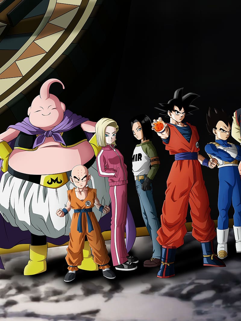 Anime, Dragon Ball, Goku, Vegeta (Dragon Ball), Krillin (Dragon Ball), Majin Buu, Dragon Ball Super, Android 17 (Dragon Ball), Android 18 (Dragon Ball), HD phone wallpaper