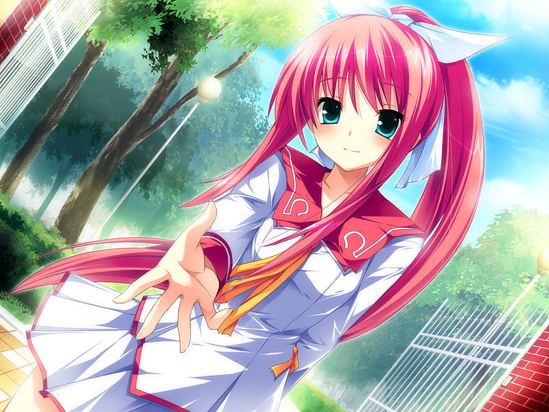 Nagishiro Miyako, female, ribbon, bow, tree, girl, uniform, anime, long ...