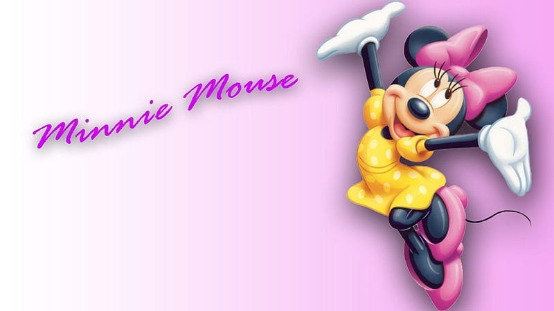 Minnie Mouse With Yellow Dress And Pink Ribbon Minnie Mouse, HD wallpaper