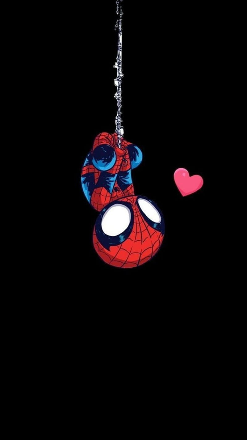 Hanging Spidy, creative, cute, dark, good, love, luck, notch, spiderman, spidy, spidyboy, HD phone wallpaper