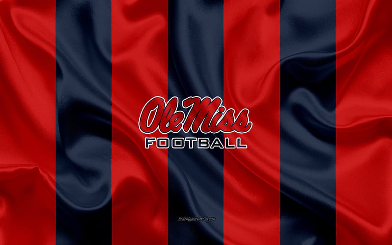 Ole Miss Rebels, American football team, emblem, silk flag, red-black silk texture, NCAA, Ole Miss Rebels logo, Oxford, Mississippi, USA, American football, HD wallpaper