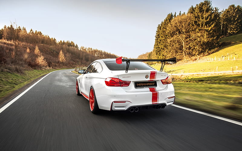BMW M4, 2018, MH4, rear view, racing track, sports coupe, tuning M4, Manhart Racing, BMW, HD wallpaper